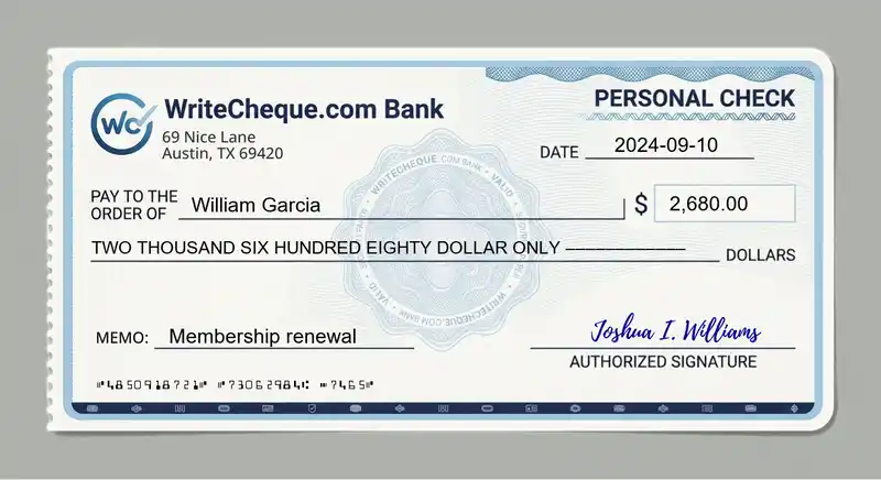 Cheque example for 2680