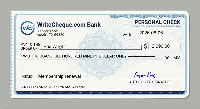 Cheque example for 2690