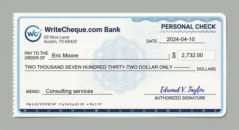 Cheque example for 2732