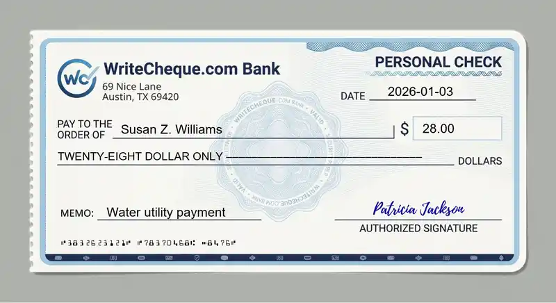 Cheque example for 28