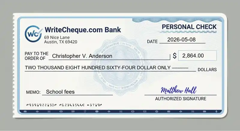 Cheque example for 2864