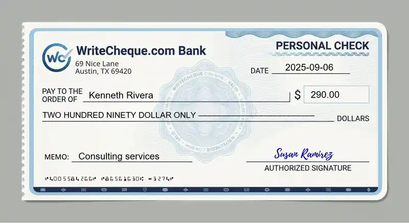 Cheque example for 290