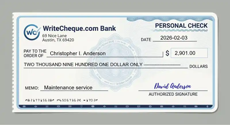 Cheque example for 2901