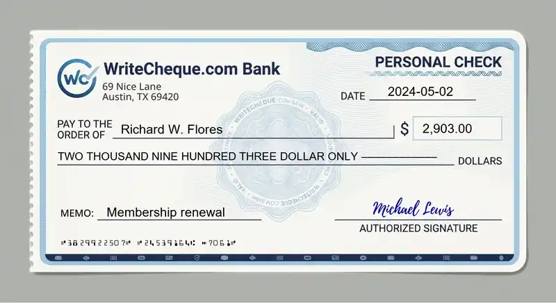 Cheque example for 2903