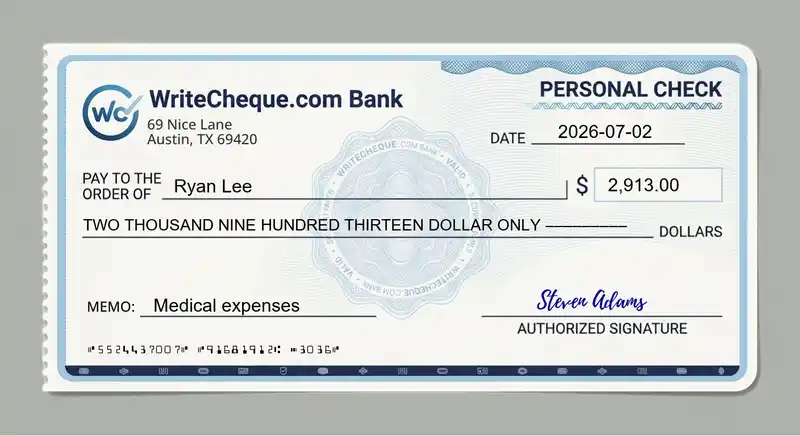 Cheque example for 2913
