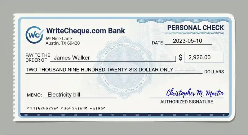 Cheque example for 2926