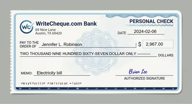Cheque example for 2967
