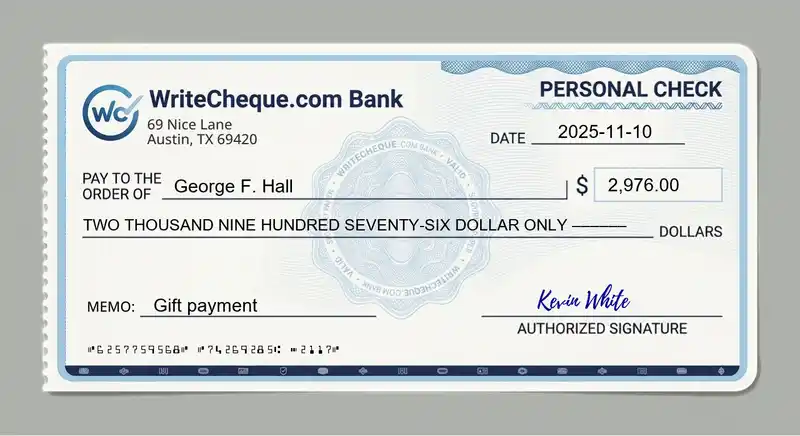 Cheque example for 2976