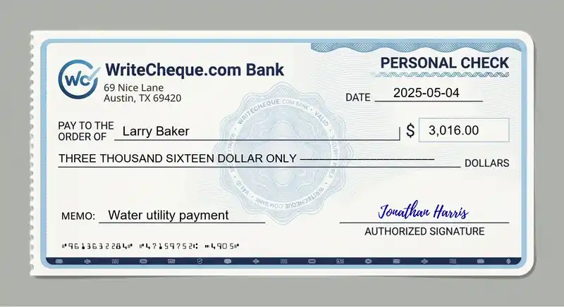 Cheque example for 3016