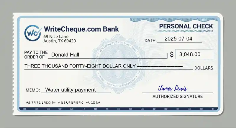 Cheque example for 3048