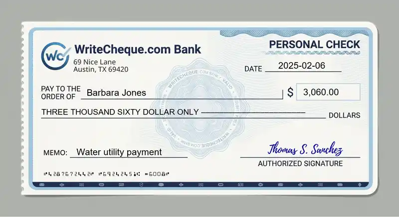 Cheque example for 3060