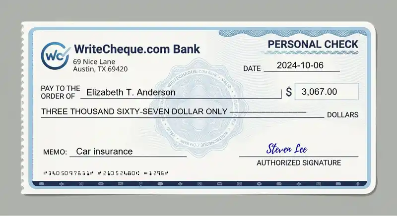 Cheque example for 3067