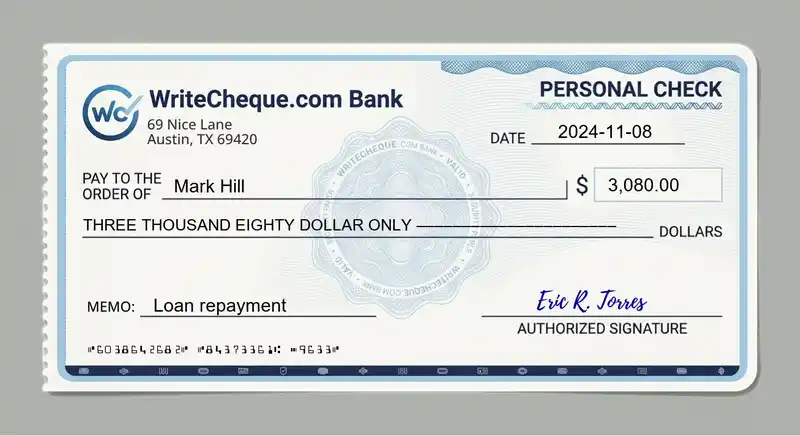 Cheque example for 3080