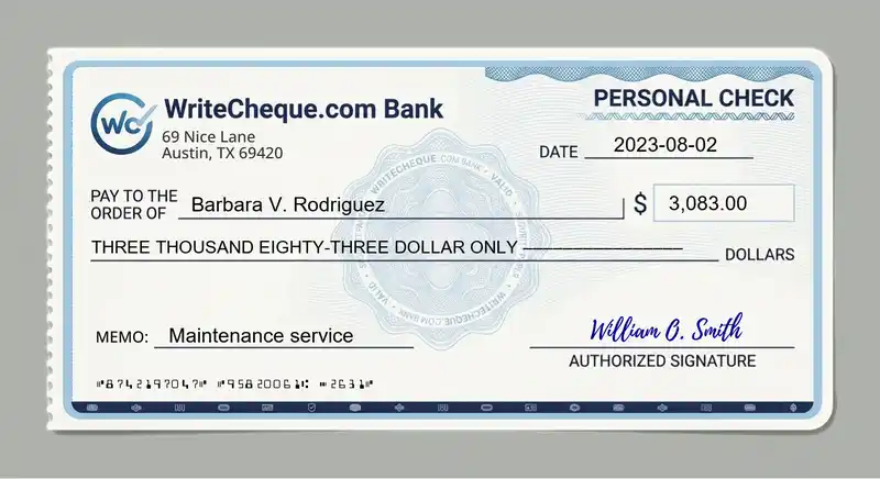 Cheque example for 3083