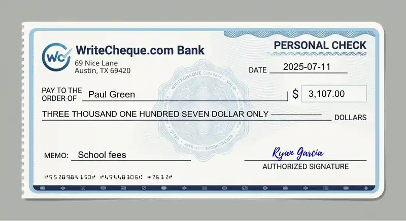 Cheque example for 3107