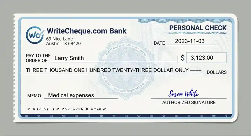 Cheque example for 3123