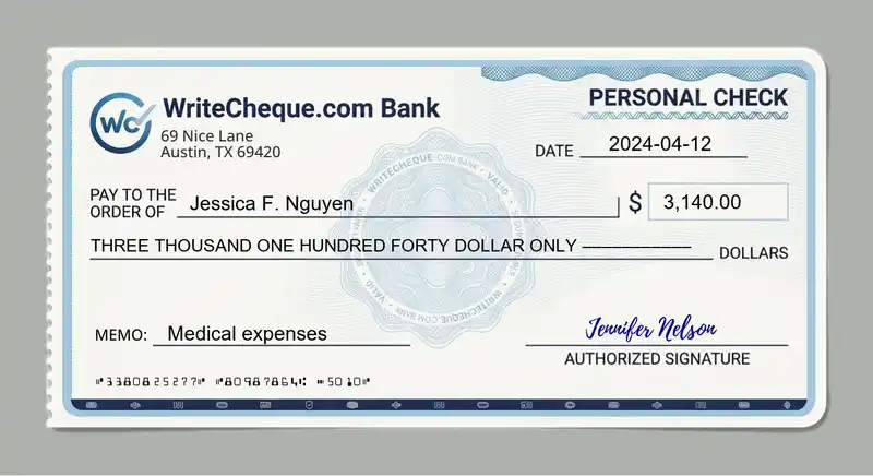 Cheque example for 3140