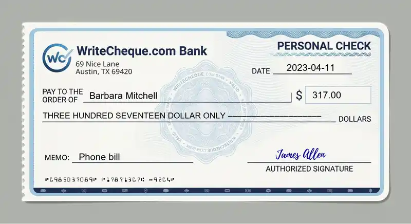 Cheque example for 317