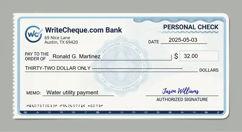 Cheque example for 32