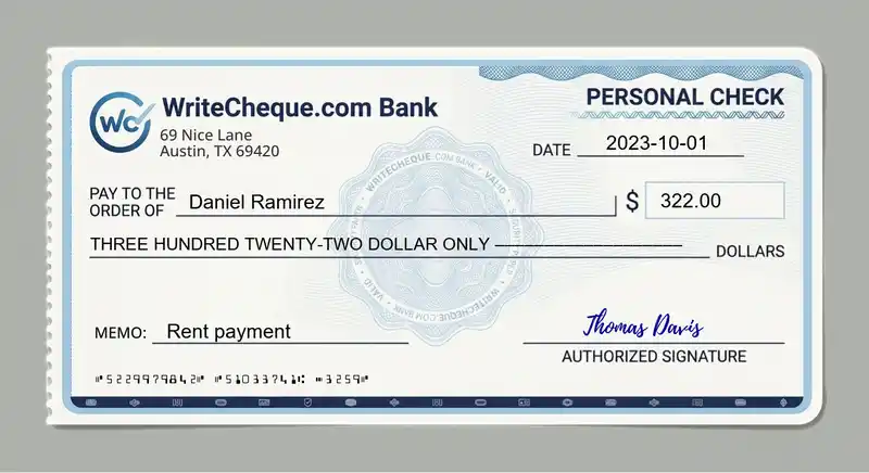 Cheque example for 322