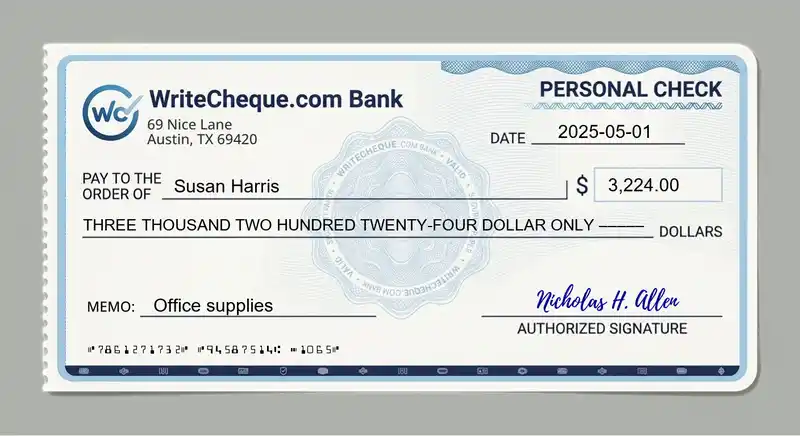 Cheque example for 3224