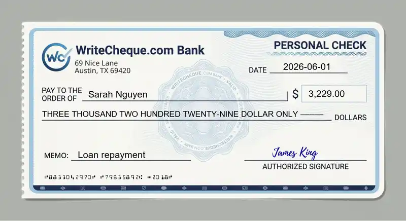Cheque example for 3229