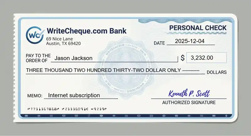 Cheque example for 3232