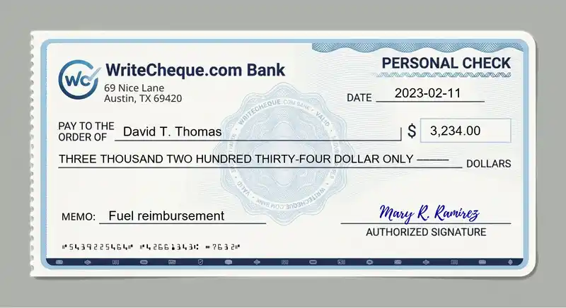 Cheque example for 3234