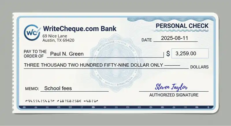 Cheque example for 3259