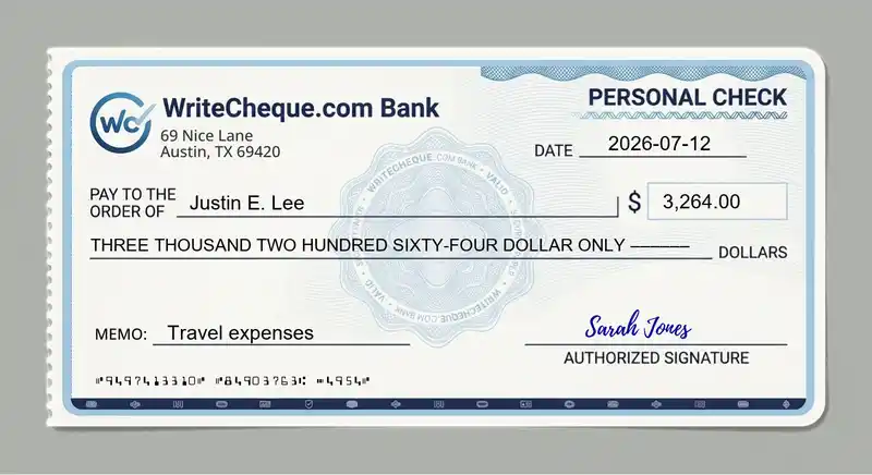 Cheque example for 3264