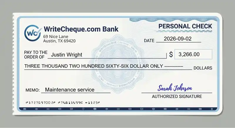 Cheque example for 3266