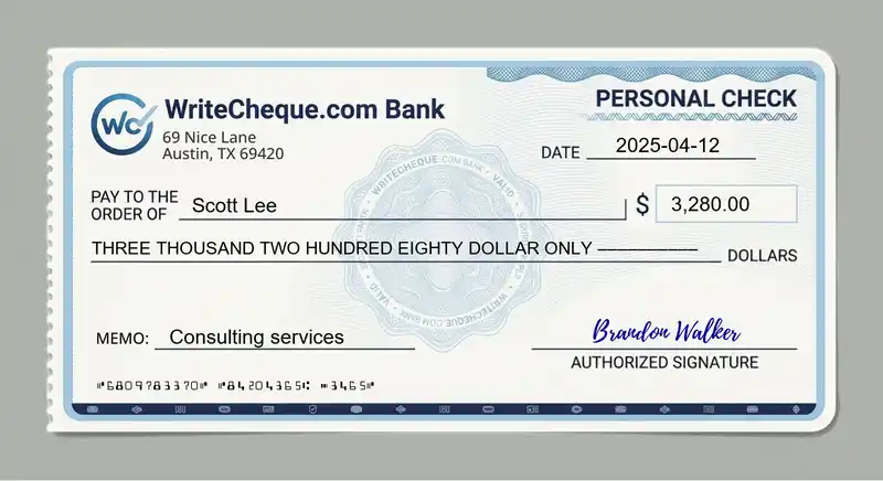 Cheque example for 3280