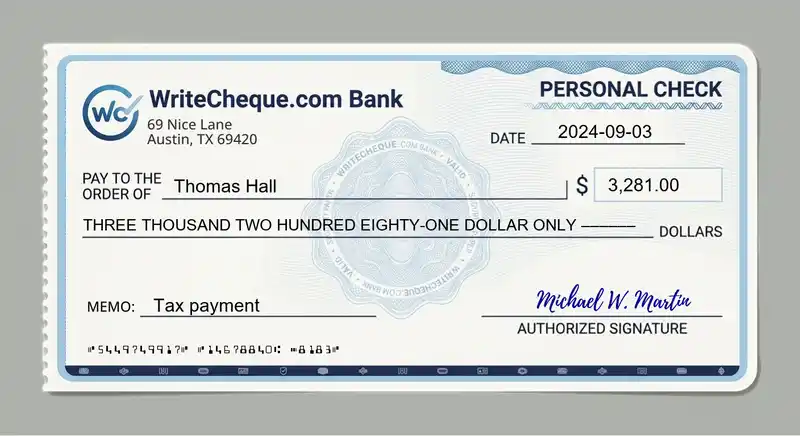 Cheque example for 3281