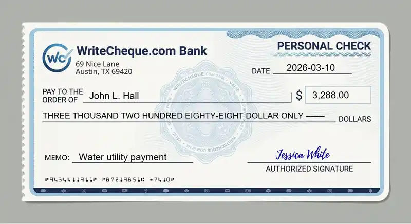 Cheque example for 3288