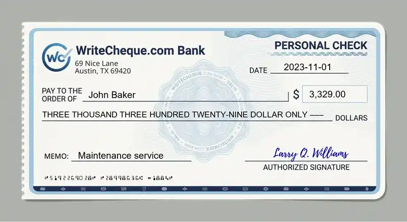 Cheque example for 3329