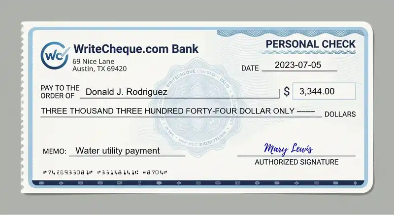 Cheque example for 3344