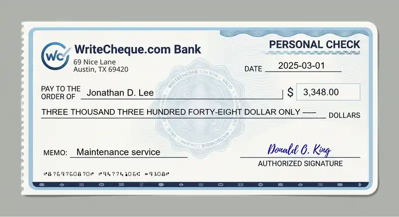Cheque example for 3348