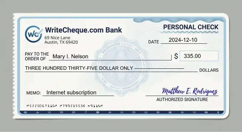 Cheque example for 335