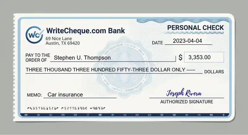 Cheque example for 3353