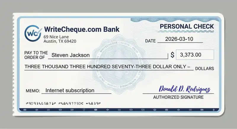 Cheque example for 3373