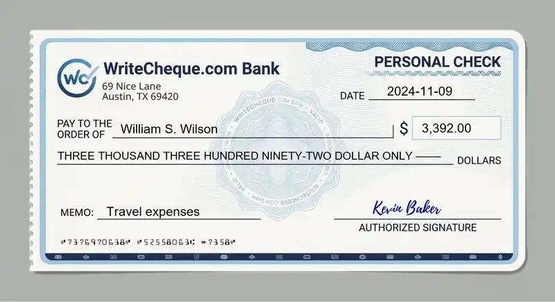 Cheque example for 3392