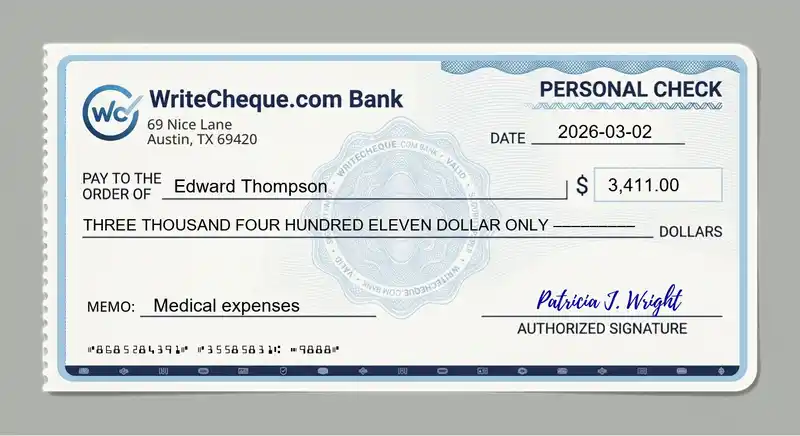Cheque example for 3411