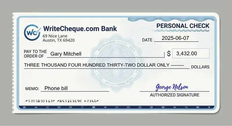 Cheque example for 3432