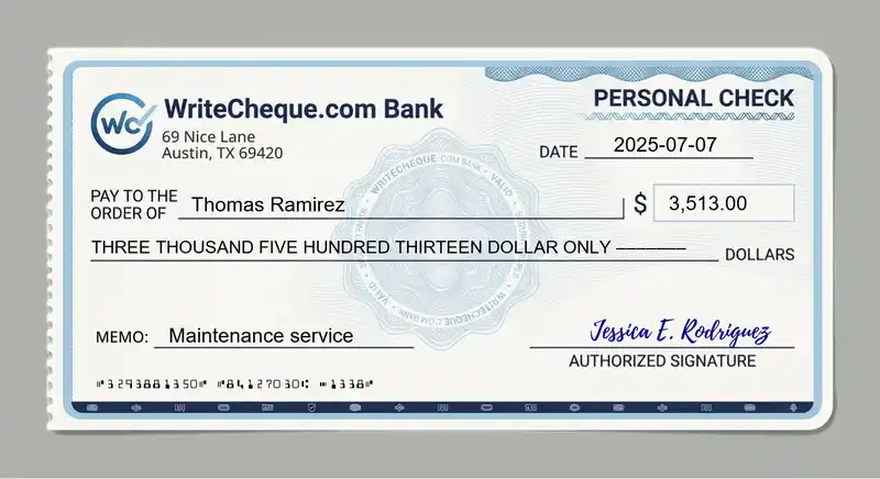 Cheque example for 3513