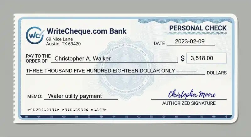 Cheque example for 3518