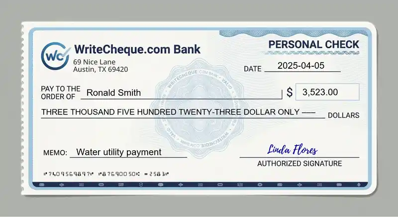 Cheque example for 3523