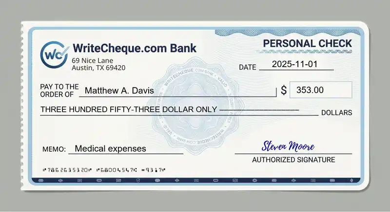 Cheque example for 353