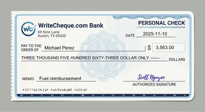 Cheque example for 3563