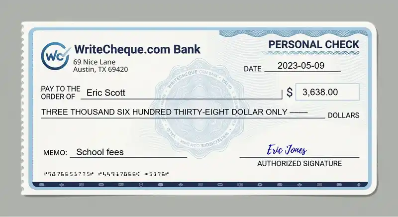 Cheque example for 3638