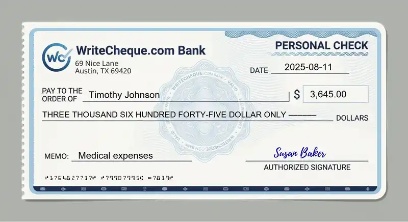 Cheque example for 3645
